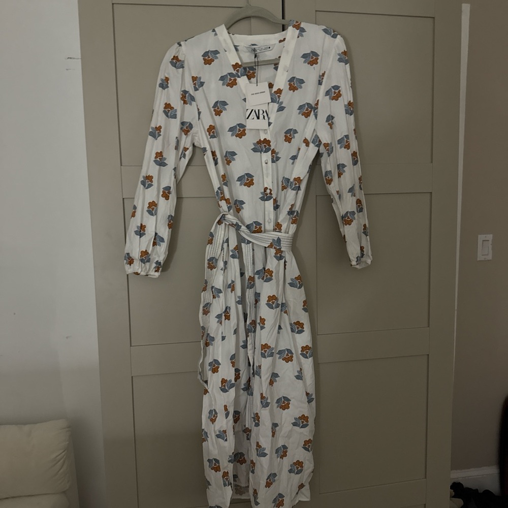 Zara White Floral Women's Dress